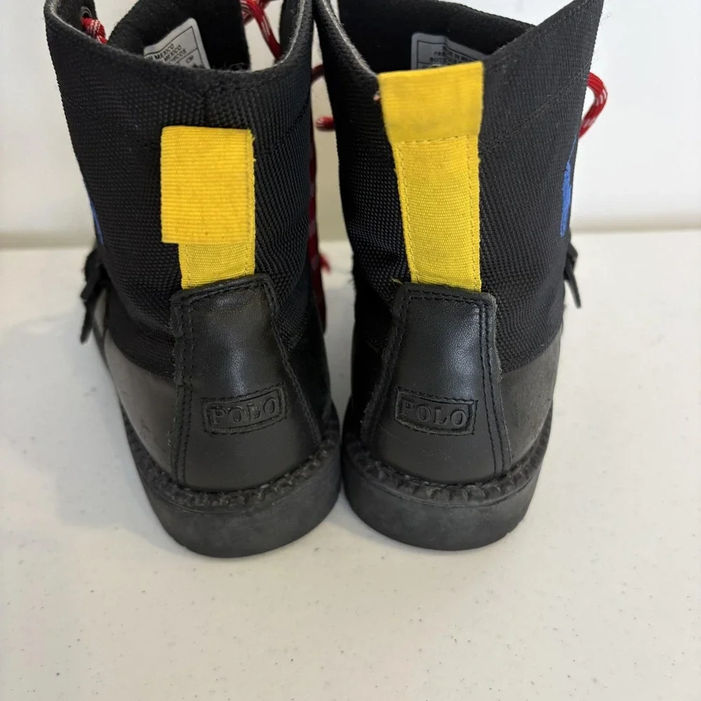 Polo Ralph Lauren Ranger II Boots Boys Size 5 Leather Textile Casual Red Laces‎